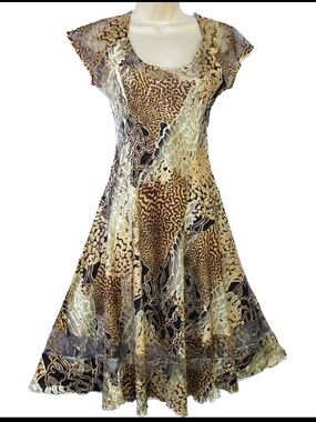 Komarov Chiffon Dress Sheer Pleated Animal Print Size L